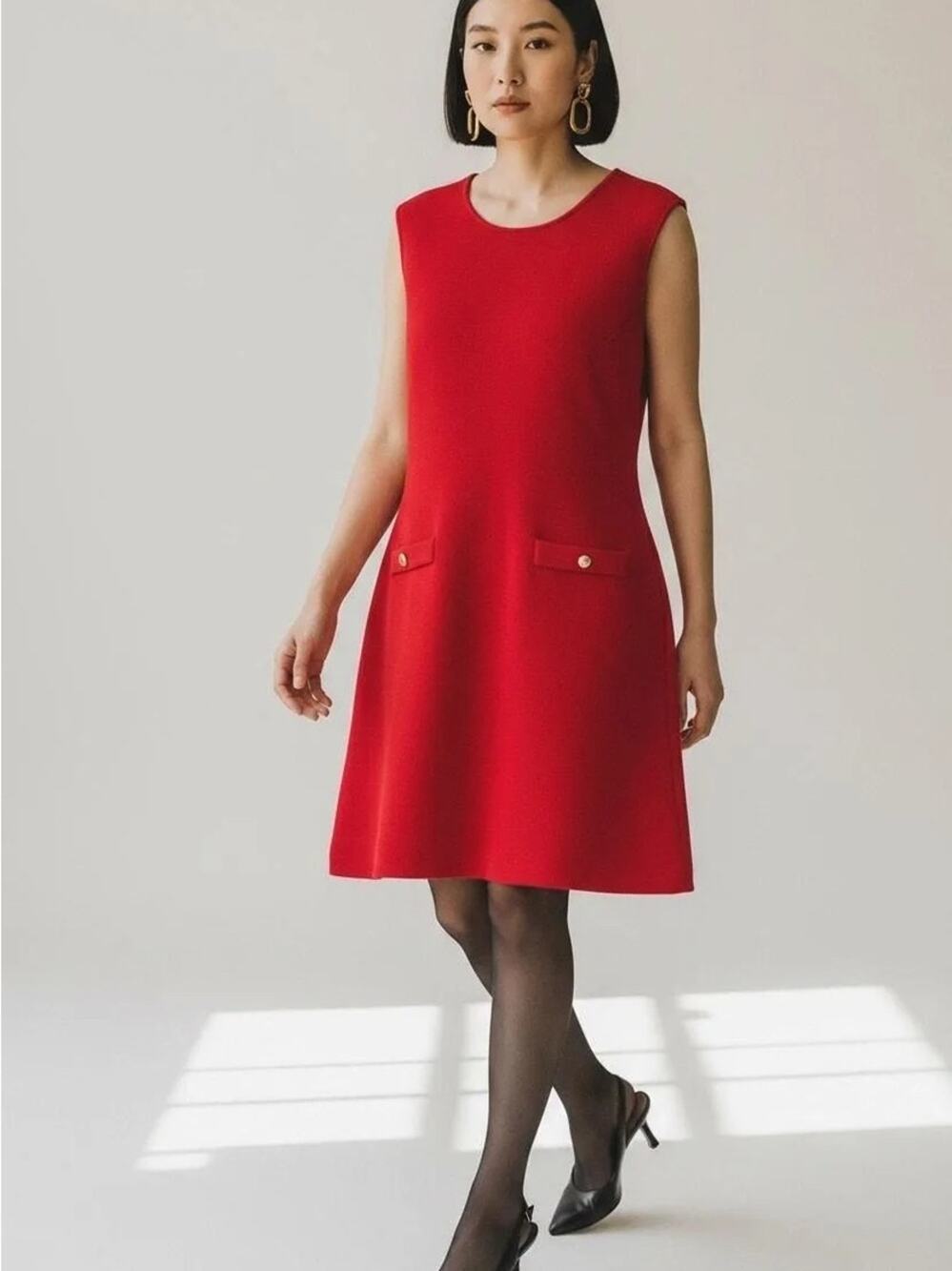 Christian Lacroix Wool Blend  Red Textured Knit A Line Dress Womens Large